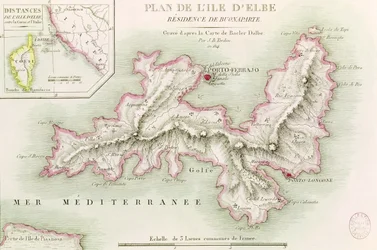 Karte der Insel Elba, gestochen von Jean-Baptiste Tardieu (1768-1837), 1814